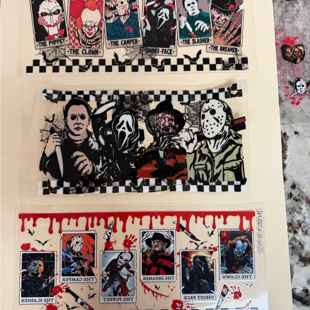 3 horror theme DTF CUP WRAPS